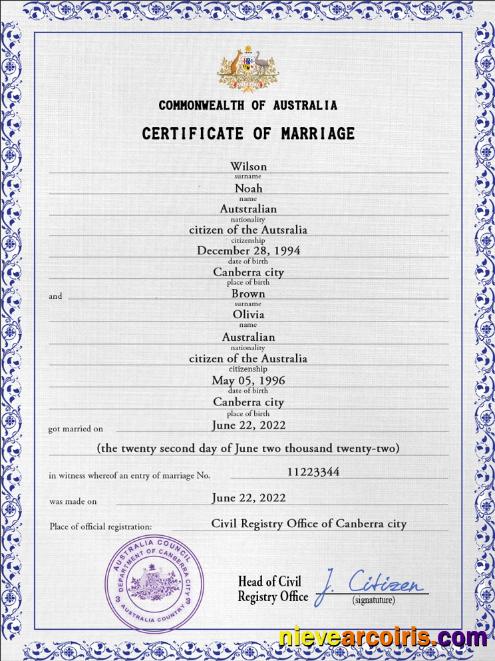 Australia marriage certificate